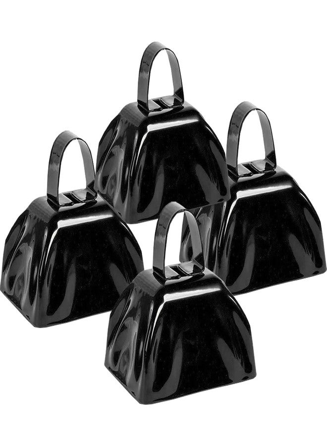 Ouffun Metal Cow Bell Noise Maker - 3 Inch Pack of 4 - Small Loud Metal Cowbell Noisemaker with Handle - Great for Football Games, Sporting Events, Weddings, New Year's Eve, Birthday Parties - Image 1
