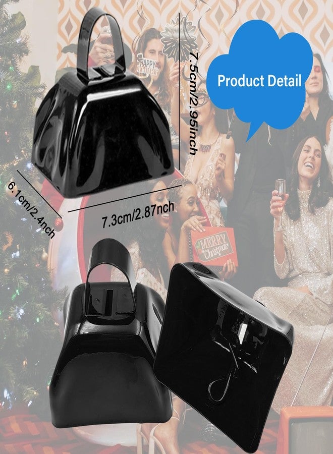 Ouffun Metal Cow Bell Noise Maker - 3 Inch Pack of 4 - Small Loud Metal Cowbell Noisemaker with Handle - Great for Football Games, Sporting Events, Weddings, New Year's Eve, Birthday Parties - Image 4