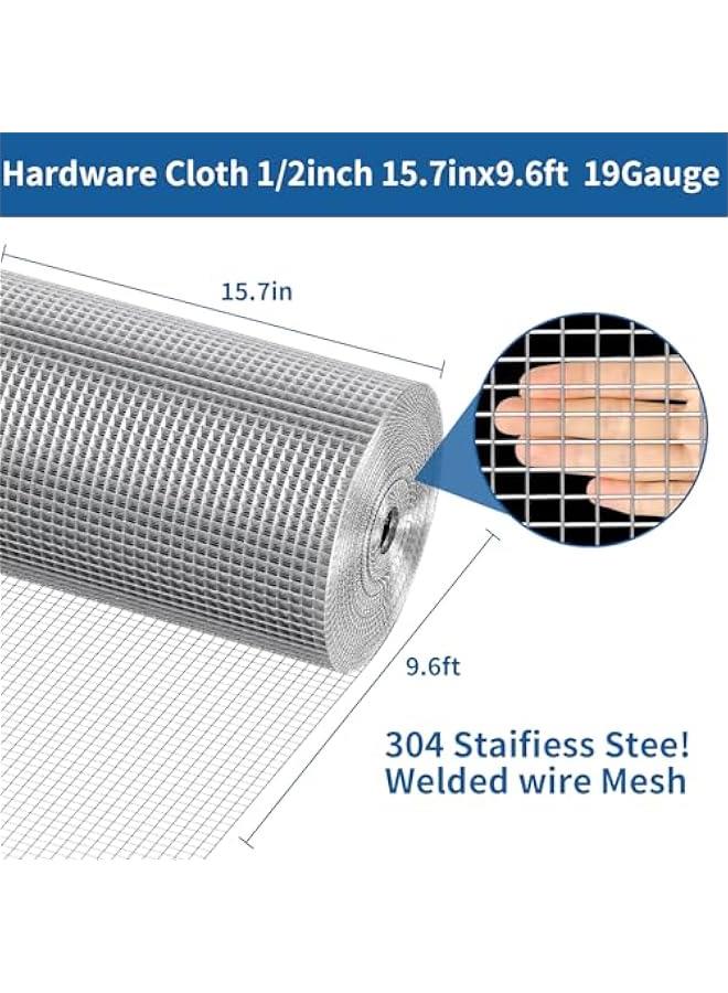 Arabest 304stainless Steel Welded Wire Mesh, 1/2 Inch Hardware Cloth, Chicken Wire Fence Mesh Cage Poultry Garden Plant Support Containment Fence(15.7in×9.6ft) - Image 2