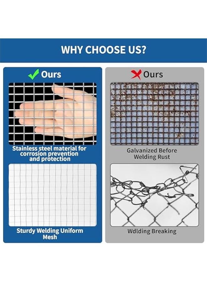 Arabest 304stainless Steel Welded Wire Mesh, 1/2 Inch Hardware Cloth, Chicken Wire Fence Mesh Cage Poultry Garden Plant Support Containment Fence(15.7in×9.6ft) - Image 3