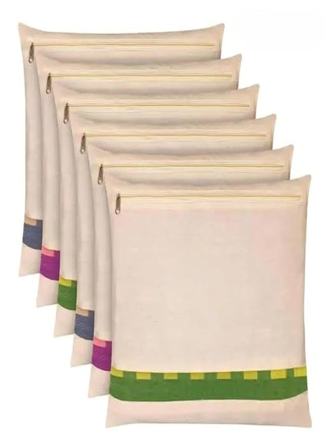 TAGPR 6pcs Cotton Saree Storage Bags Big Size Saree Covers Single Saree Bag with Zip Closure Clothes Organizer with Transparent Window for Wardrobe Storage (Pack of 6, 16x14inch) - Image 1