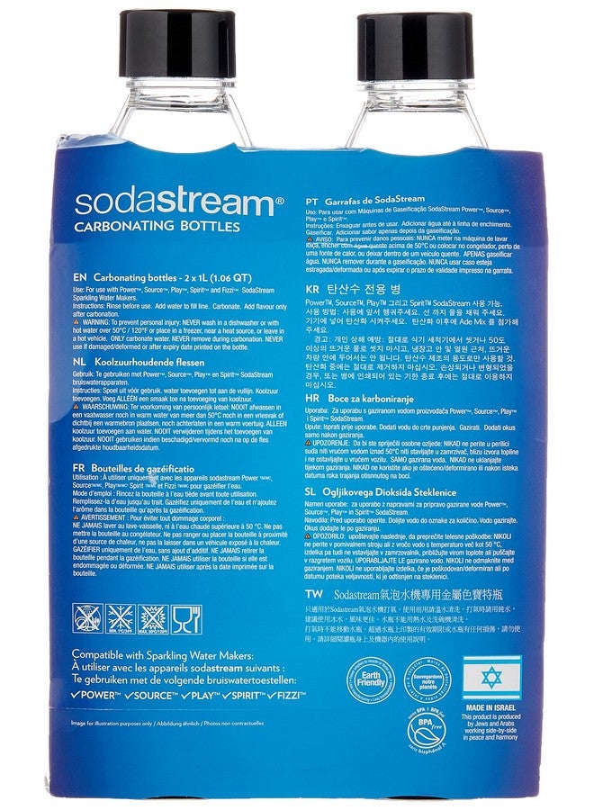 sodastream Twin Pack Fuse Carbonating Water Bottles 1 Litre, for Sparkling Water Maker, BPA Free, for Spirit, Spirit One Touch, Power, Play, Source, 2 x Reusable & Refillable Bottles (Black) - Image 2