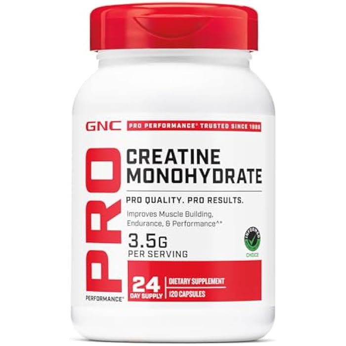 GNC جي إن سي برو بيرفورمانس كرياتين مونوهيدرات، يحسن بناء العضلات، التحمل، الأداء، 3.5 جرام، 120 كبسولة - Image 1
