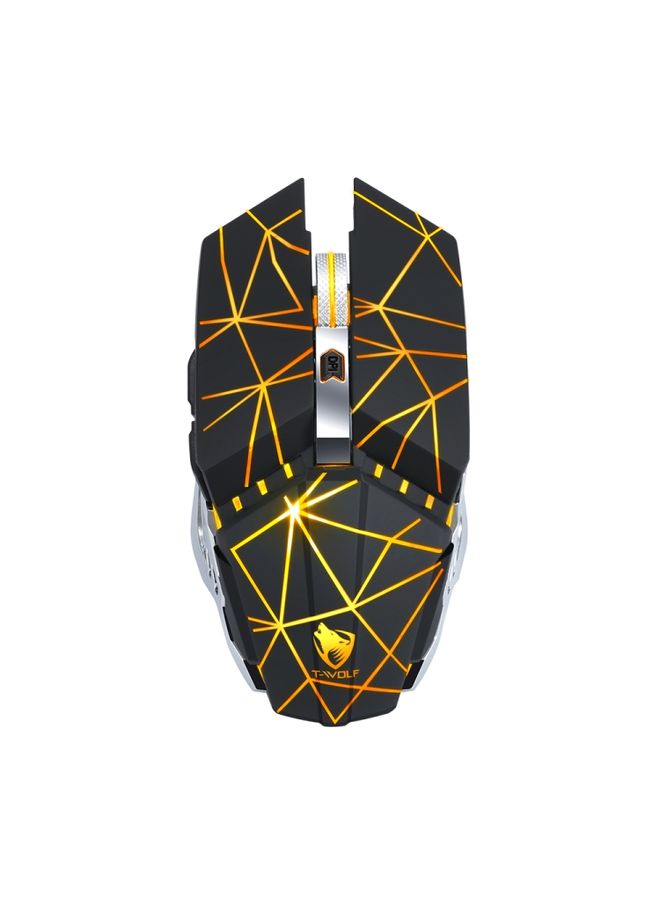 BURAQ T-WOLF Q15 6-Buttons 1600 DPI Wireless Rechargeable Mute Office Gaming Mouse with 7 Color Breathing Light( Stars Black) - Image 1