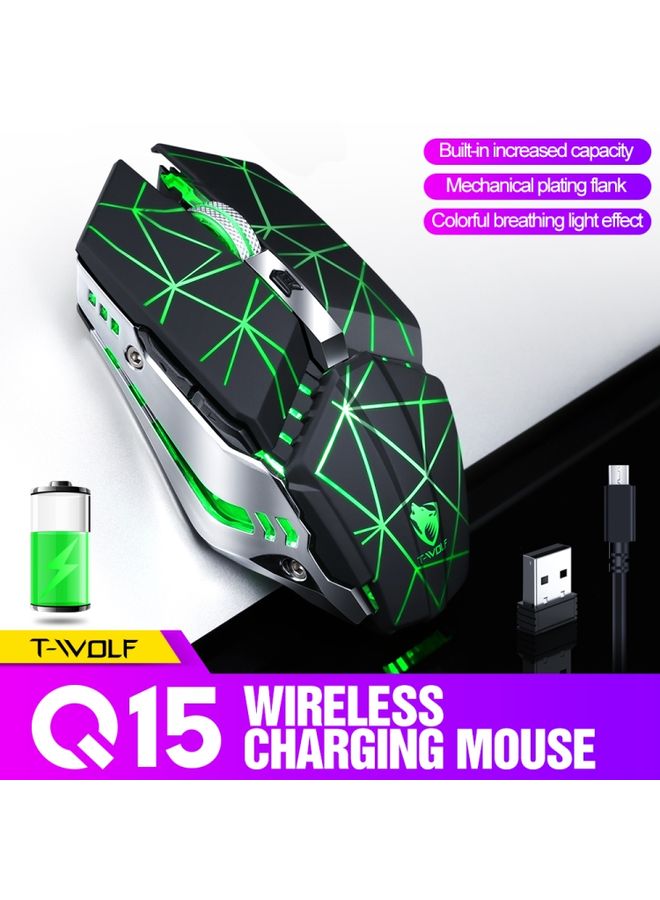 BURAQ T-WOLF Q15 6-Buttons 1600 DPI Wireless Rechargeable Mute Office Gaming Mouse with 7 Color Breathing Light( Stars Black) - Image 3