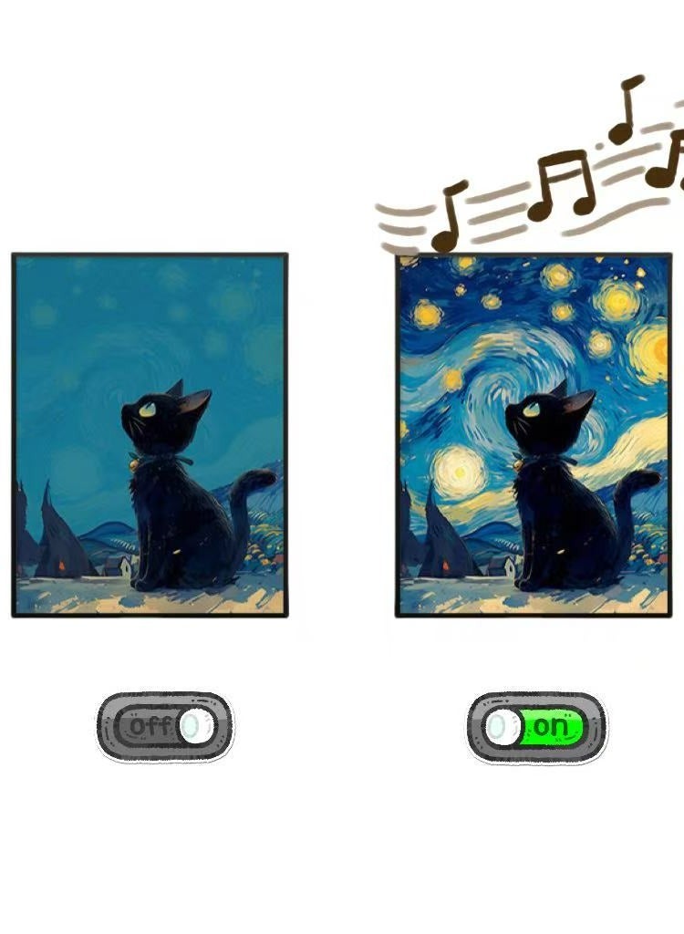 Luminous decorative painting with Bluetooth speaker Van Gogh's cat under the starry sky Premium gift Birthday gift for friends and family  - Image 1