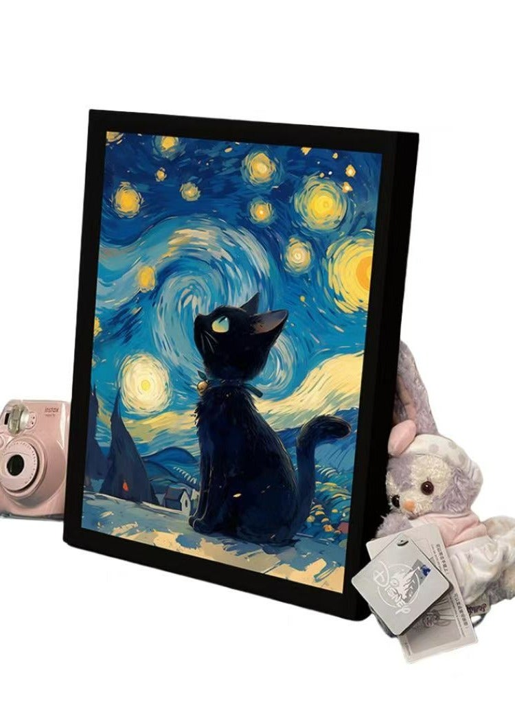 Luminous decorative painting with Bluetooth speaker Van Gogh's cat under the starry sky Premium gift Birthday gift for friends and family  - Image 3