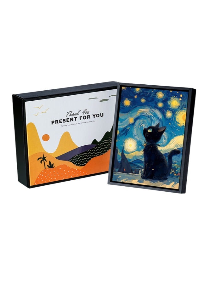 Luminous decorative painting with Bluetooth speaker Van Gogh's cat under the starry sky Premium gift Birthday gift for friends and family  - Image 4
