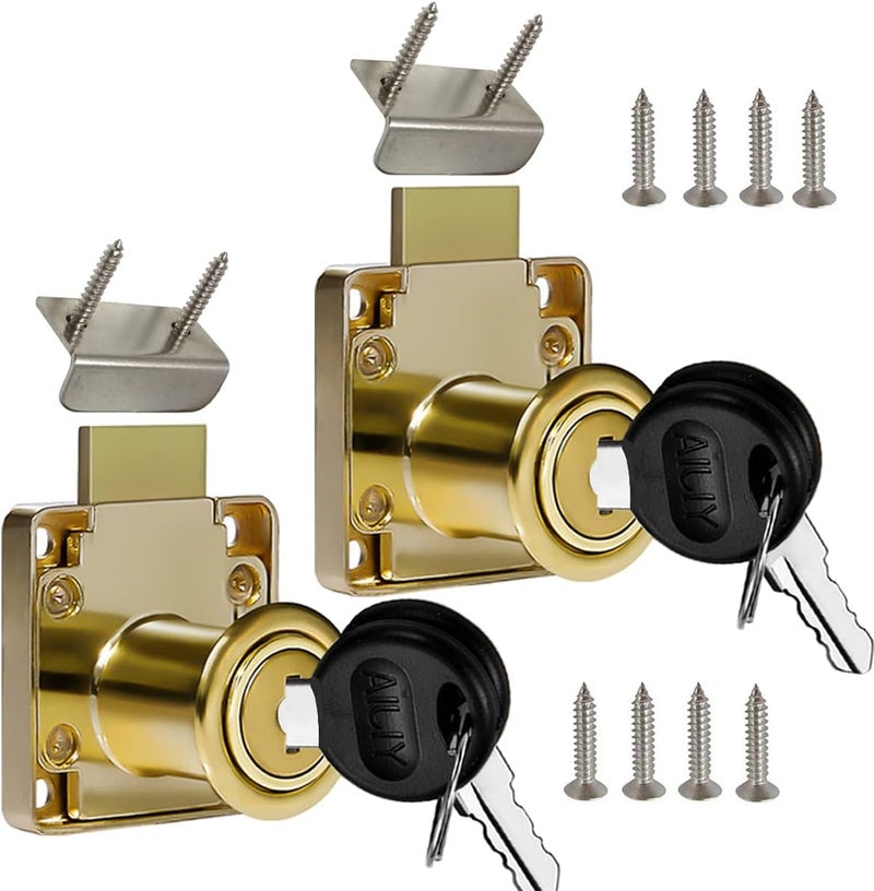 Junrbx Cabinet Drawer Lock,Mailbox Lock, Model CT-138-22,for Fixing Important Documents and Drawers ((Hole Diameter 0.75inch/19MM), Suitable for Door Panels with A Thickness of 17 mm-22 mm. 2 PCS 【Golden】 - Image 1