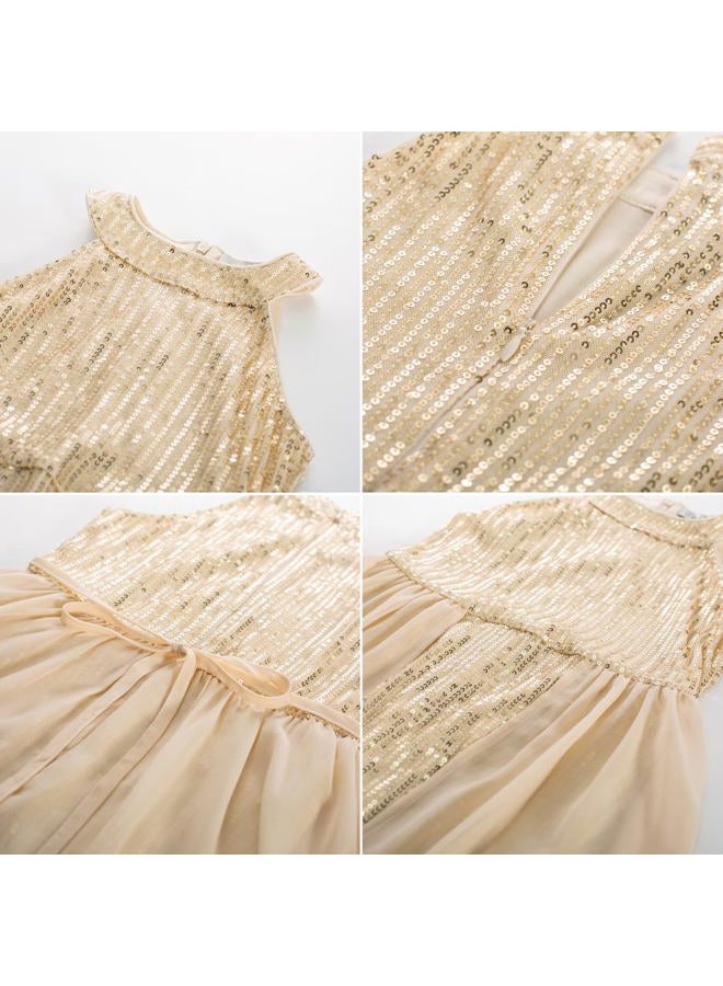 GRACE KARIN Girls Fancy Dress Gold Kids Sequin Formal Party Prom Sparkly Pageant Birthday Graduation Dresses Size 9-10 - Image 4