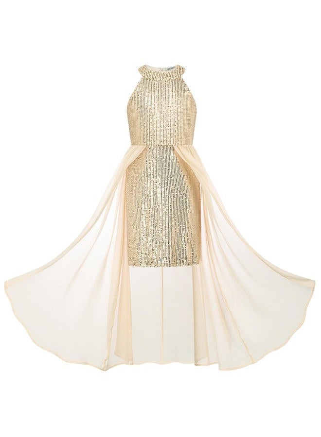 GRACE KARIN Girls Fancy Dress Gold Kids Sequin Formal Party Prom Sparkly Pageant Birthday Graduation Dresses Size 9-10 - Image 1