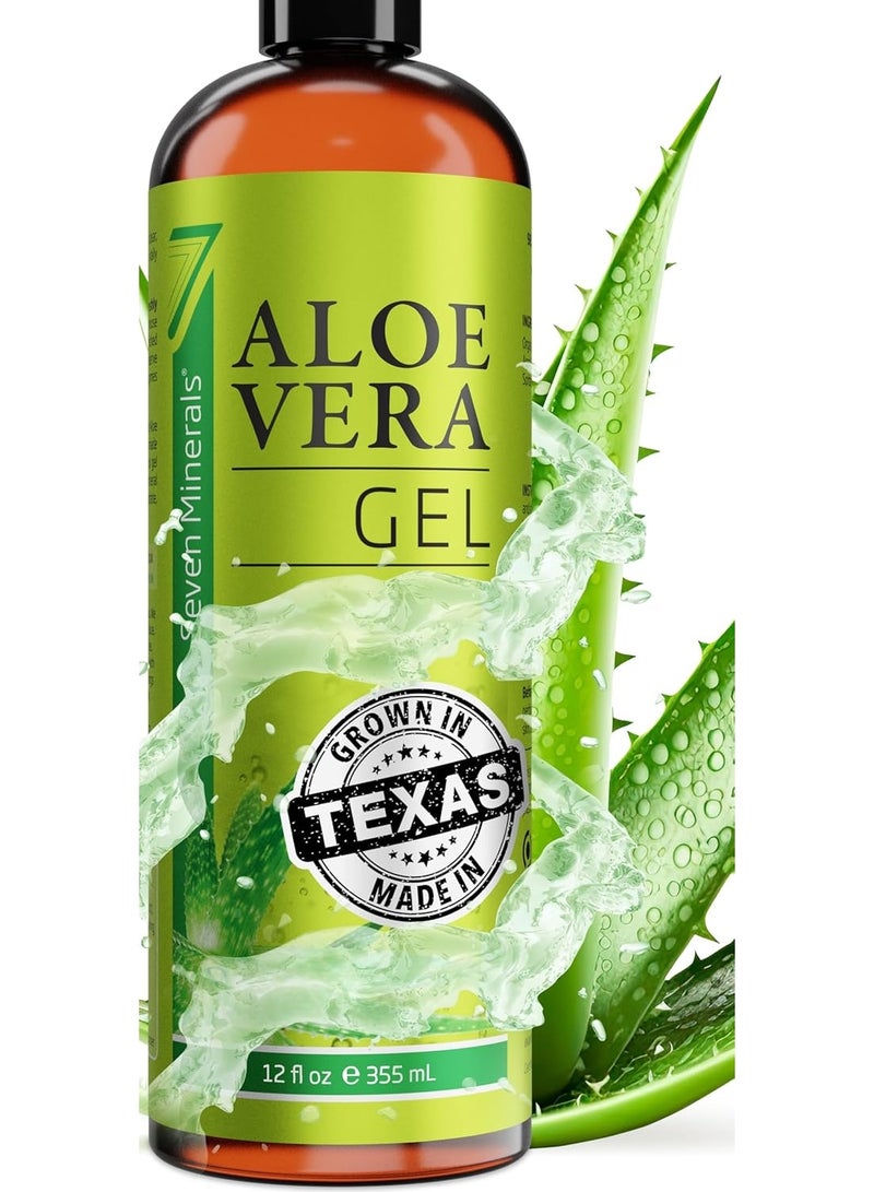 Seven Minerals Aloe Vera Gel - 99% Organic, Big 12 oz - NO XANTHAN, so it Absorbs Rapidly with No Sticky Residue - made from REAL JUICE, NOT POWDER