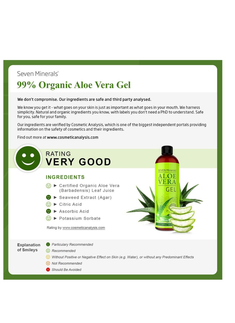 Seven Minerals Seven Minerals Aloe Vera Gel - 99% Organic, Big 12 oz - NO XANTHAN, so it Absorbs Rapidly with No Sticky Residue - Made from Real Juice, NOT Powder  - Image 3