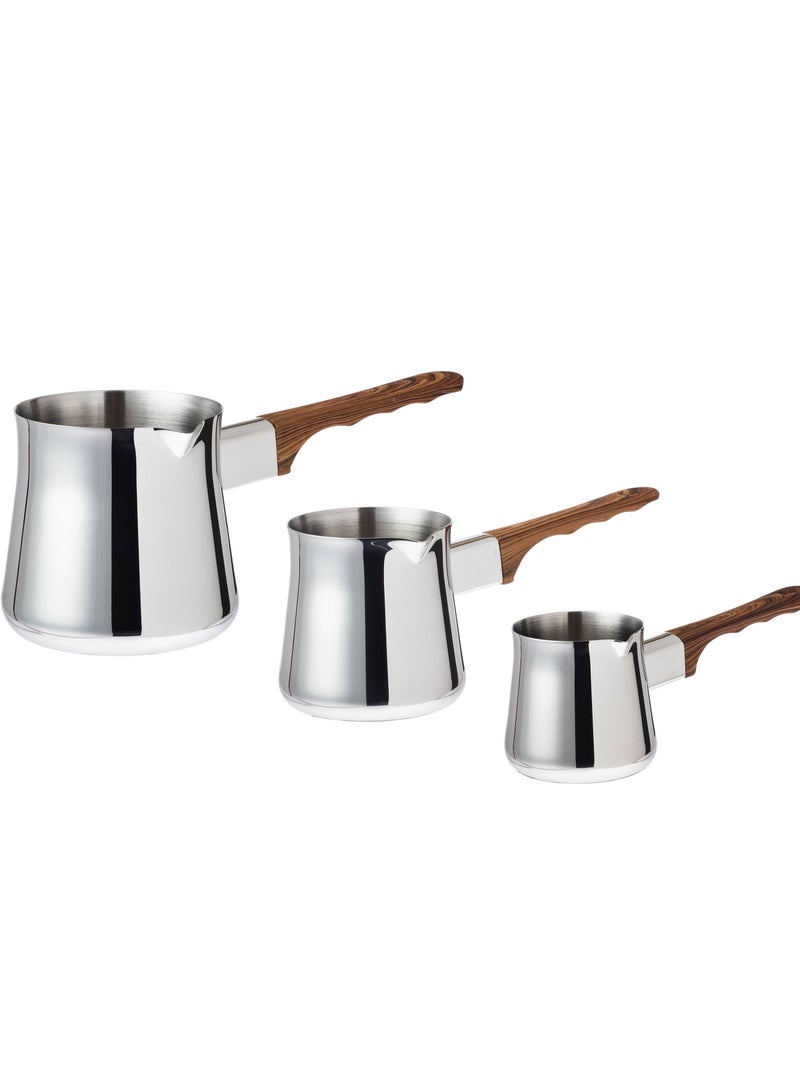 Squalo 3-Piece Turkish Coffee Pot Set – 180 ml, 360 ml & 720 ml Stainless Steel Pots for the Perfect Brew! ☕🔥 - Image 1