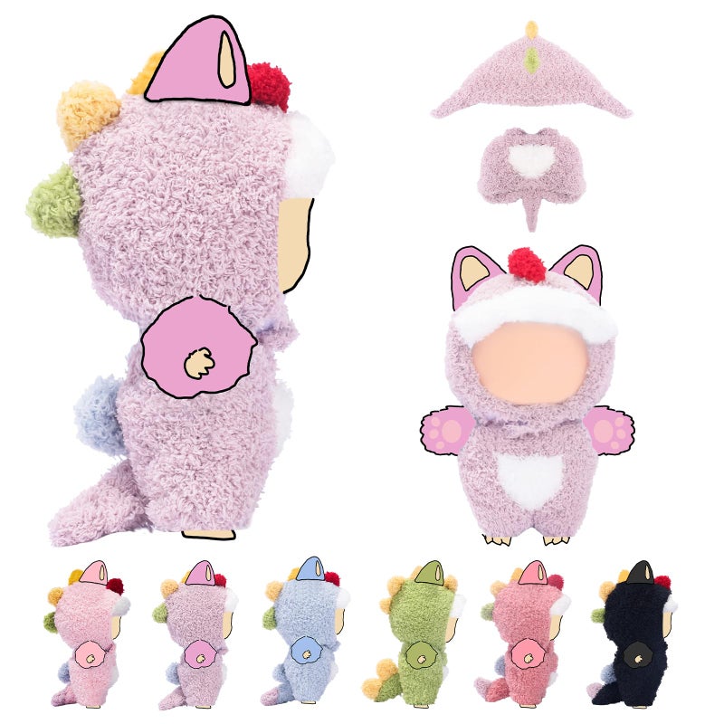 VVQUI Clothes for LABUBU 17cm Doll NO Dolls Dinosaur Outfit for LABUBU Dino Dolls Keychain Accessories Faking Animal Style Outfit Jumpsuit Dinosaur Costume for LABUBU Lavender - Image 3