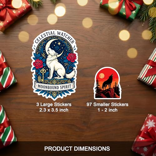 BETANAS 100 Pcs Wolf Stickers Pack Magic Animals Sticker Vinyl Cute Moon Mystic Family Wolves Car Decals Laptop Decor Water Bottles Scrapbook Hard Hat Gift for Unisex Adults Teen Men Women - Image 3