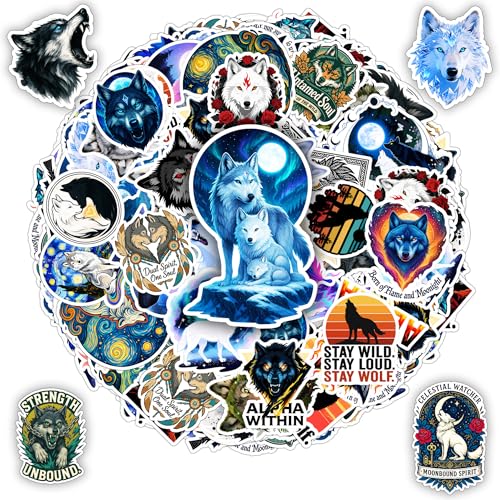 BETANAS 100 Pcs Wolf Stickers Pack Magic Animals Sticker Vinyl Cute Moon Mystic Family Wolves Car Decals Laptop Decor Water Bottles Scrapbook Hard Hat Gift for Unisex Adults Teen Men Women - Image 1