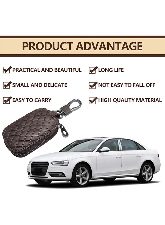 MXN PU Leather Car Key Case Car Bag, Genuine Leather Car Key Fob Cover, Anti Scratch, Unisex Men & Women Universal Remote Key Fob Cover, with Zipper and Metal Hook (Coffee) - Image 5