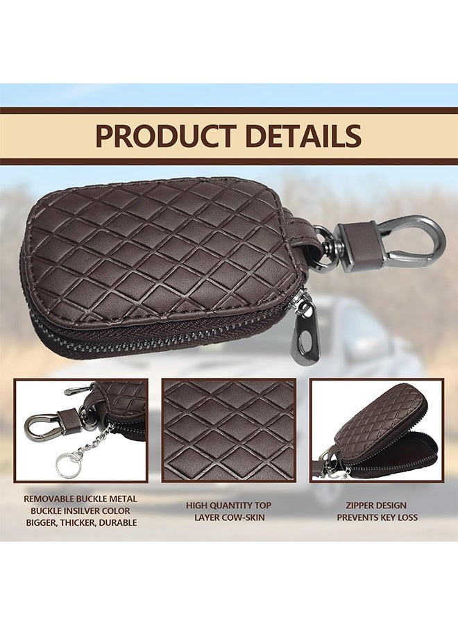 MXN PU Leather Car Key Case Car Bag, Genuine Leather Car Key Fob Cover, Anti Scratch, Unisex Men & Women Universal Remote Key Fob Cover, with Zipper and Metal Hook (Coffee) - Image 3