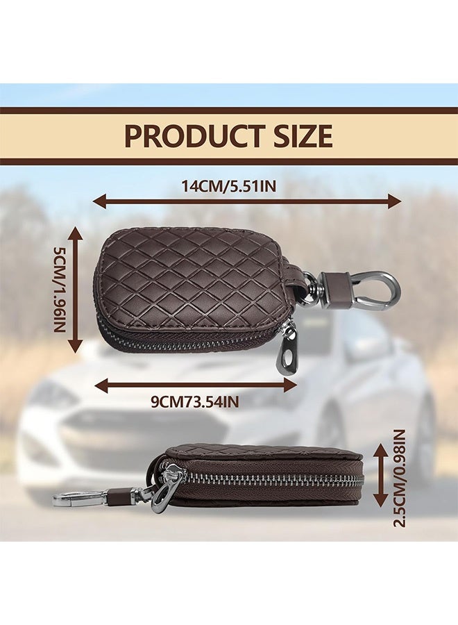 MXN PU Leather Car Key Case Car Bag, Genuine Leather Car Key Fob Cover, Anti Scratch, Unisex Men & Women Universal Remote Key Fob Cover, with Zipper and Metal Hook (Coffee) - Image 2