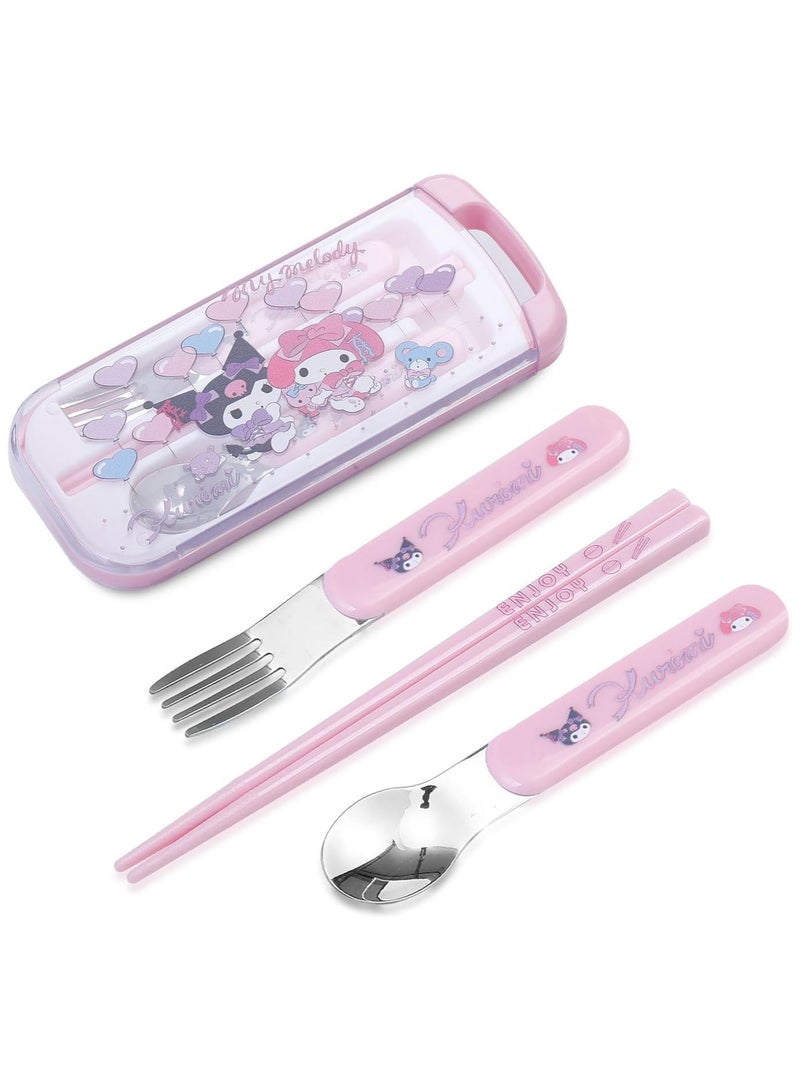 عام طقم أدوات مائدة محمولة بطبعة كارتونية من كاواي مع طقم أدوات مائدة كارتونية قابلة لإعادة الاستخدام مع صدفة عيدان طعام وشوكة وملعقة طعام للسفر والنزهات - Image 1