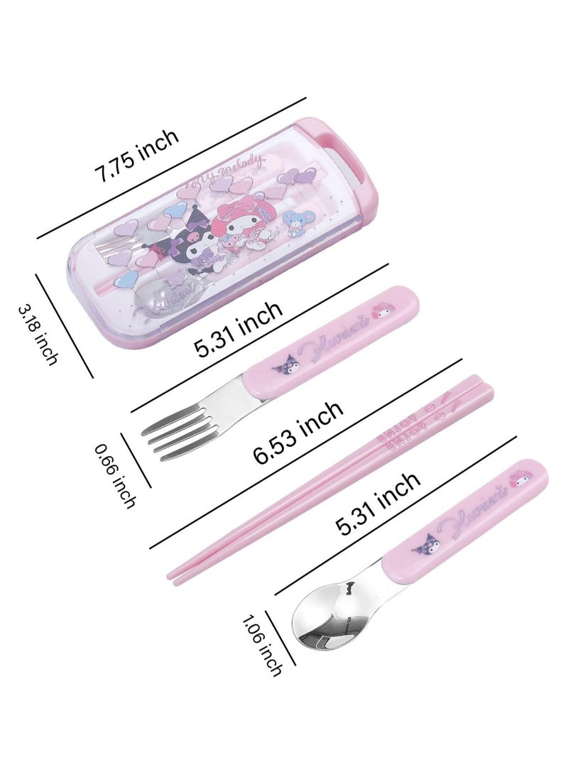 عام طقم أدوات مائدة محمولة بطبعة كارتونية من كاواي مع طقم أدوات مائدة كارتونية قابلة لإعادة الاستخدام مع صدفة عيدان طعام وشوكة وملعقة طعام للسفر والنزهات - Image 2