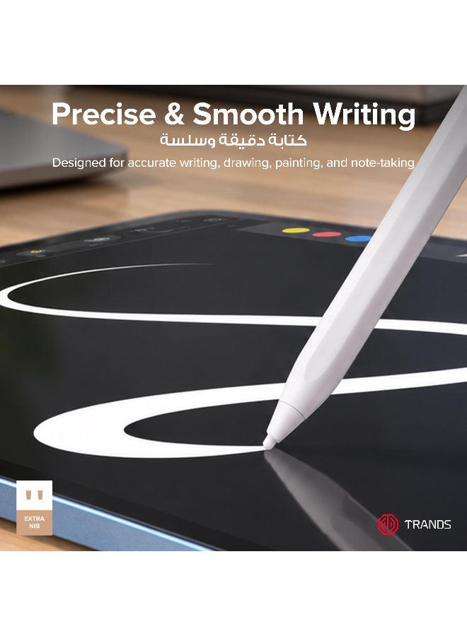 Trands  Active Stylus Pen with Magnetic Attraction, Universal Compatibility, Fast Type-C Charging, 130mAh Battery, White - Image 3