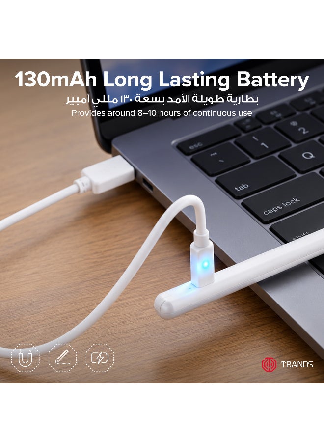 Trands  Active Stylus Pen with Magnetic Attraction, Universal Compatibility, Fast Type-C Charging, 130mAh Battery, White - Image 4