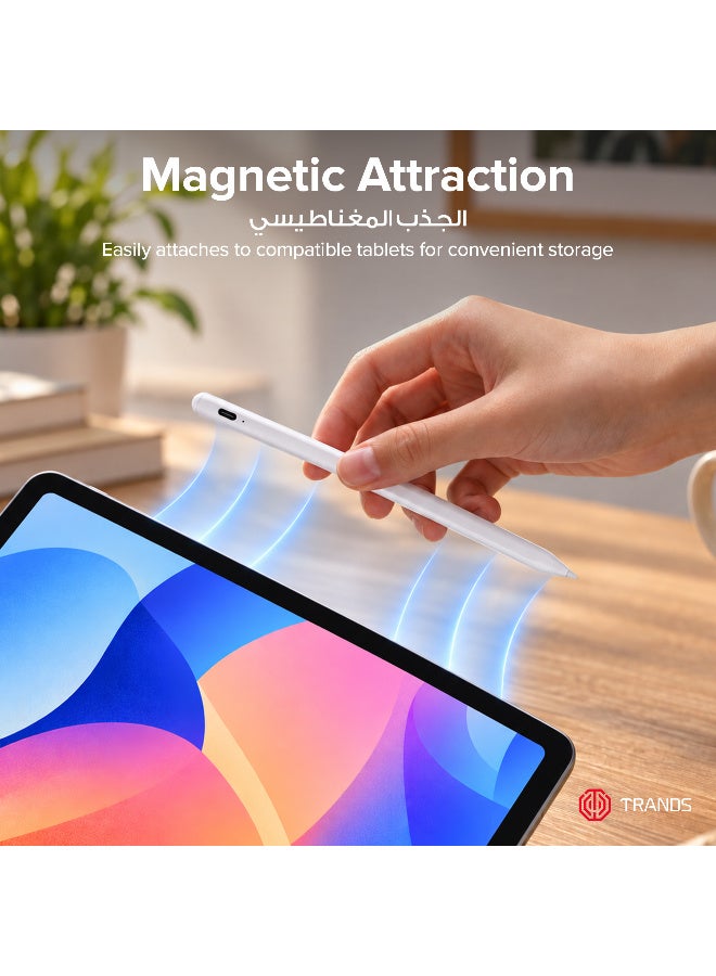Trands  Active Stylus Pen with Magnetic Attraction, Universal Compatibility, Fast Type-C Charging, 130mAh Battery, White - Image 5