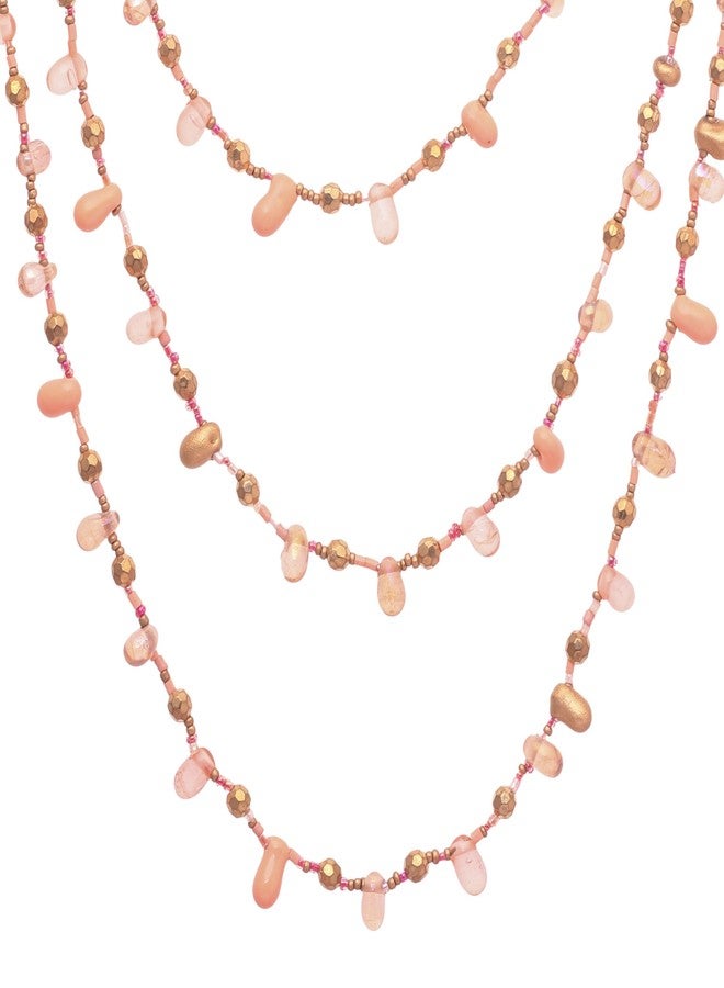 دي سي أيه قلادة زجاجية متعددة الخيوط باللونين الخوخي والذهبي من DCA للنساء (4410) - Image 1