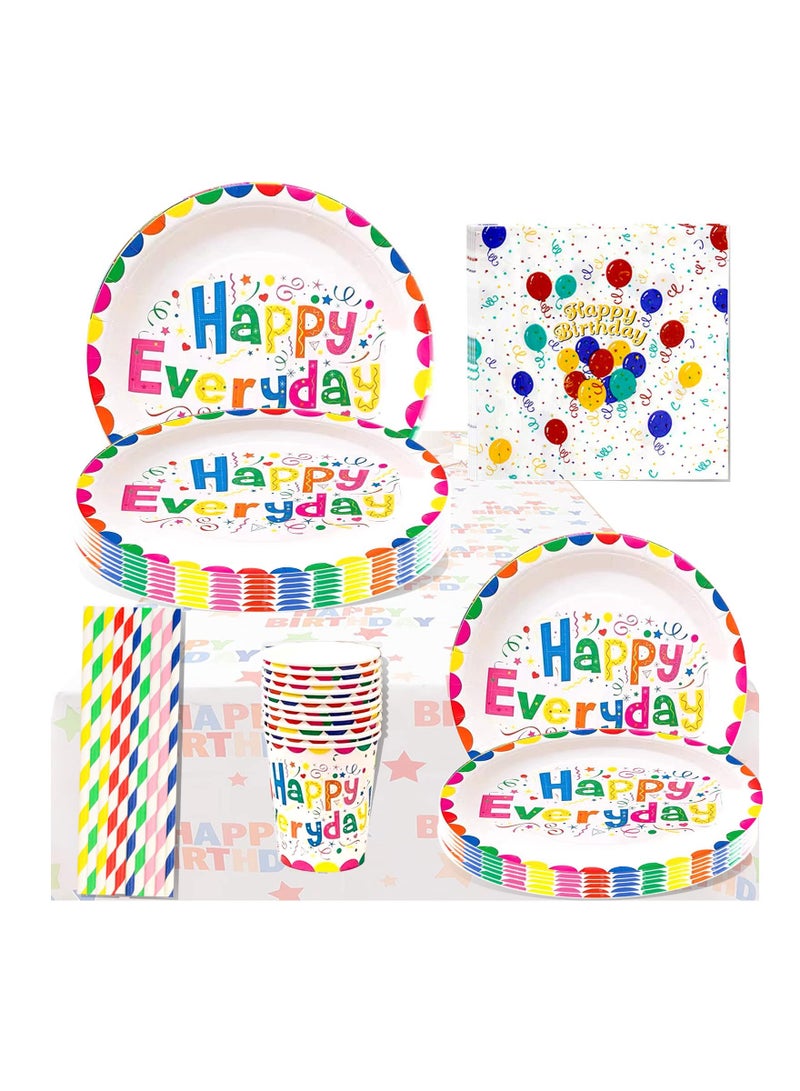 SOLARAE 132 Pcs Birthday Party Tableware Set Party Paper Plates Cups Napkins Tablecloth Straws Birthday Party Supplies Decorations for 20 Guests - Image 1