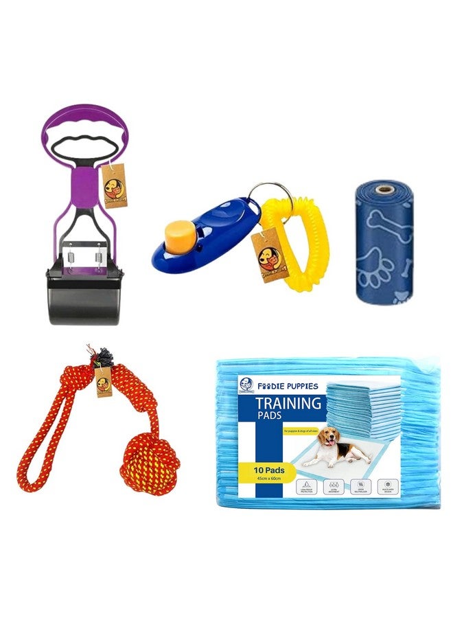 Dog Traning Kit Combo For Dogs - (Combo Of 5) | Mini Scooper, Poop Bags, Clicker, Half Round Rope, Training Potty 10Pad | Suitable For Dogs And Puppies - Image 1