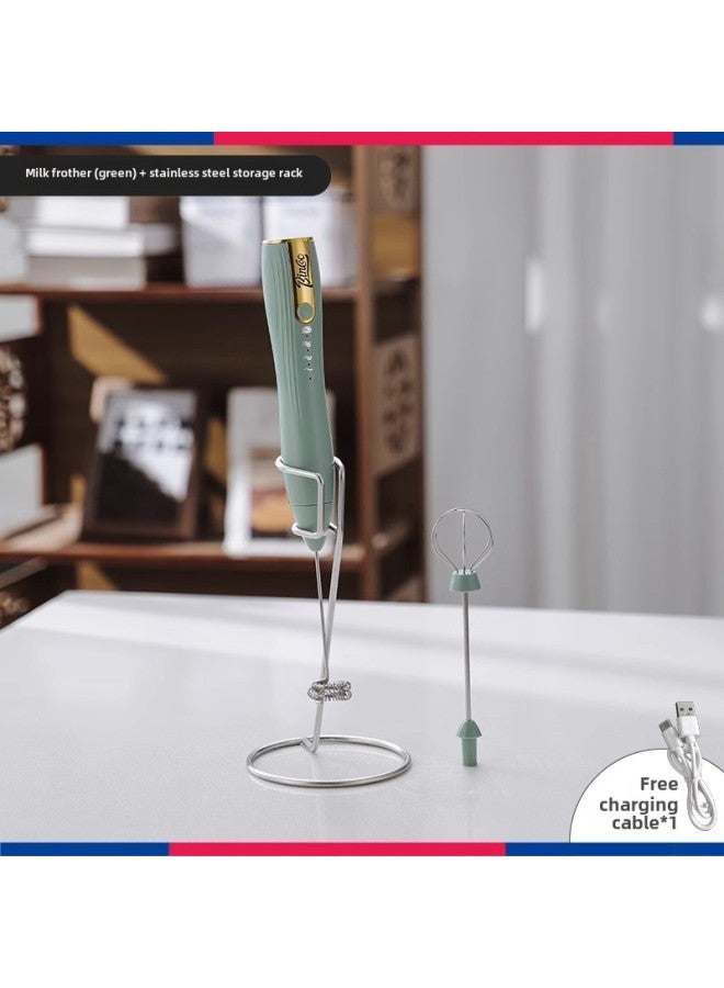 Bincoo Coffee Frother Electric Milk Frother Household Milk Mixer Handheld Milk Frother-Color:Small Waisted Green Double-headed Three-speed Transmission Bracket  - Image 1