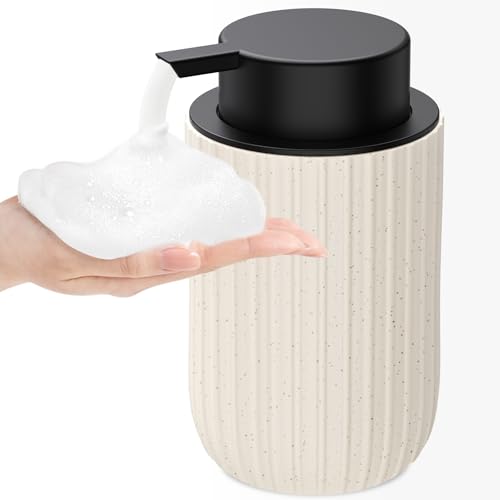 Dlirho Ceramic Foaming Soap Dispenser, 12 oz Bathroom Foam Hand Soap Dispenser, Refillable Lotion Soap Dispenser with Removable Pump for Kitchen Hand Wash Dispenser, Modern Home Decor (Speckled Beige) - Image 1