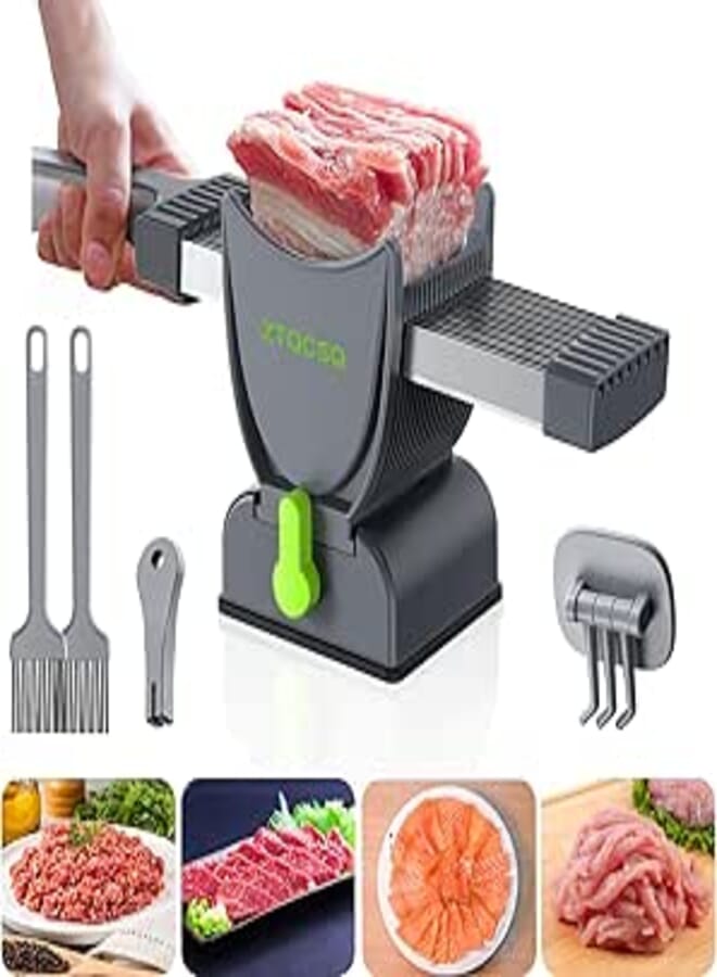 Fresh Meat Slicer Cleaver, Thickness Adjustable 2 or 4 mm, Manual Fresh Meat Cutter, Fresh Meat Slicing Shredding, Fresh Beef Pork Mutton for Home Cooking BBQ Hot Pot Meat Slicer, Meat Cleavers -Gray