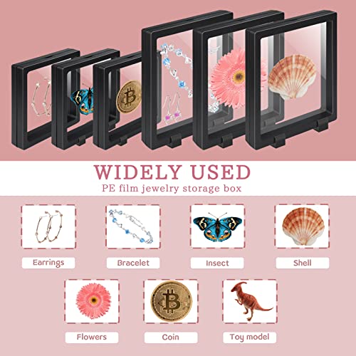 EsLuker.ly Set of 6 3D Floating Frame Display Holder Stands, Floating Display Case Transparent PE Jewelry Storage Box Suspension Frame for Challenge Coin AA Medallions Medal (4.3x4.3in, 6.3X 6.3in) - Image 4