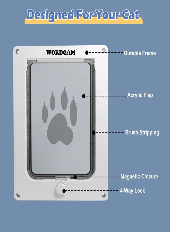 Wordcam X-Large Cat Door, Cat Door for Interior Exterior Doors, 4 Way Locking Pet Door for Cat Up to 25lbs, Cat Flap Privacy Door for Kitten Doggies, Easy Installation, Weatherproof (White, XL) - Image 3