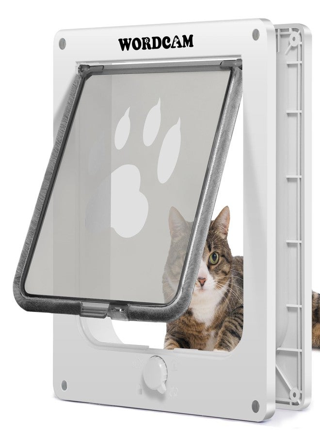 Wordcam X-Large Cat Door, Cat Door for Interior Exterior Doors, 4 Way Locking Pet Door for Cat Up to 25lbs, Cat Flap Privacy Door for Kitten Doggies, Easy Installation, Weatherproof (White, XL) - Image 1