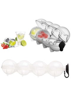 4,Cavity Round Ice Ball Maker Set, 2 Pcs Reusable Ice Mold Trays for DIY Ice Hockey Drinks