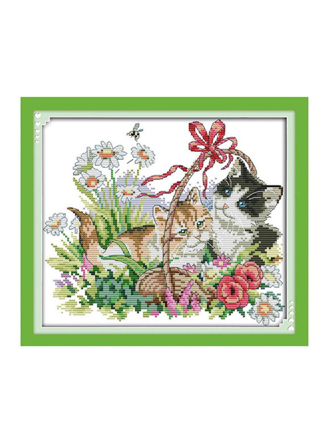 Aknur DIY Handmade Needlework Cat Pattern Scenery Green 38x34centimeter - Image 1