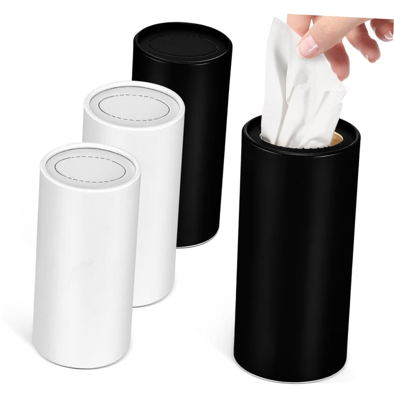 4pcs Car Cup Holder Tissue Box Organizer White and Black Easy Refill Travel Essential - Image 2