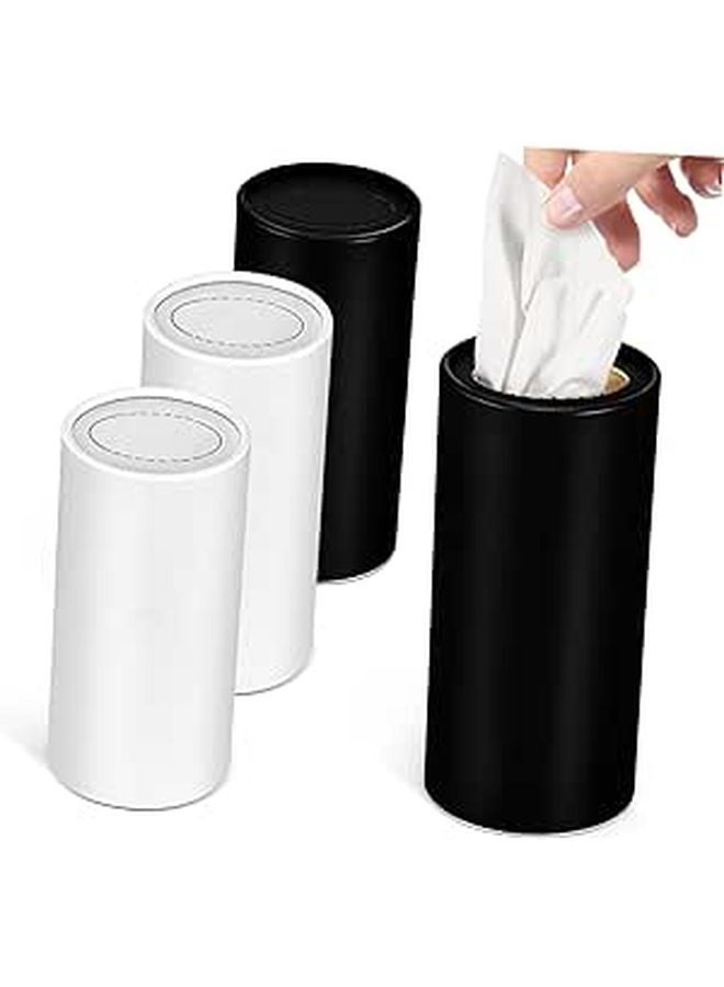 4pcs Car Cup Holder Tissue Box Organizer White and Black Easy Refill Travel Essential - Image 1
