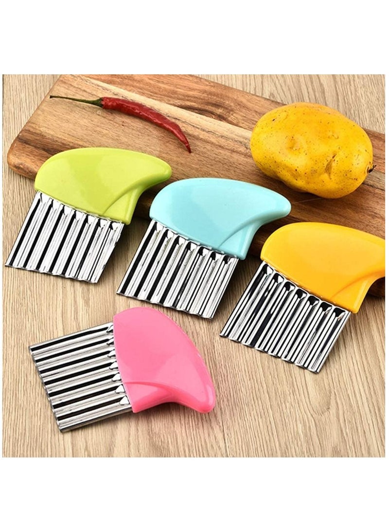 4Pc Multi Color Stainless Steel Fruit and Vegetable Wavy Chopper Potato Carrot Chip French Fry Crinkle Slicer - Image 4
