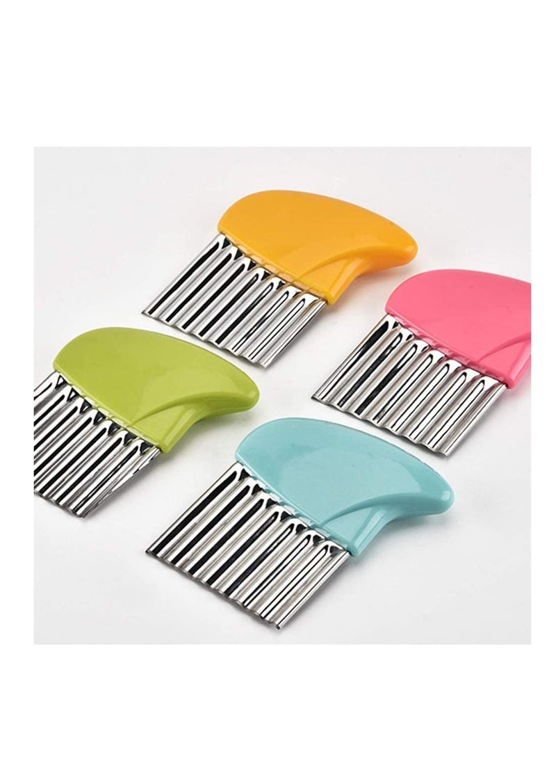 4Pc Multi Color Stainless Steel Fruit and Vegetable Wavy Chopper Potato Carrot Chip French Fry Crinkle Slicer - Image 2