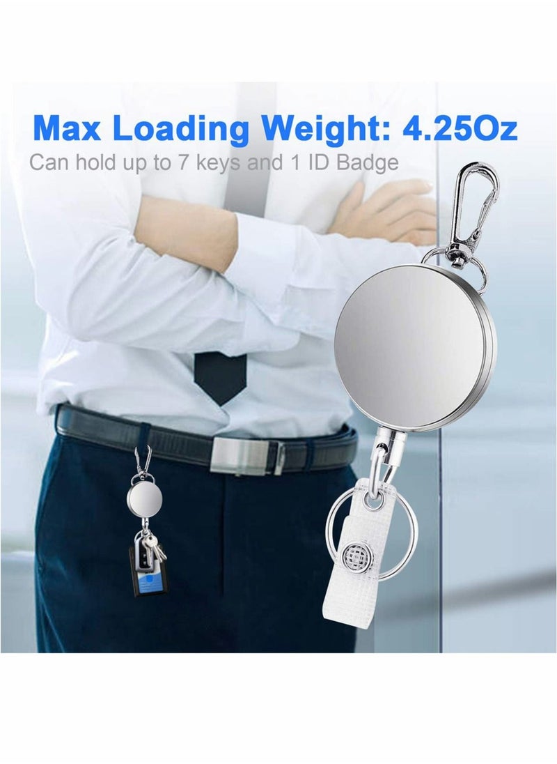 Excefore - Retractable Badge Holder Reel Clip 3 Pack Heavy Duty Metal ID Badge Holder with Swivel Snap Hook Metal Body and Clip Retractable Cord ID Strap and Key Ring Key Chain Silver - Image 1