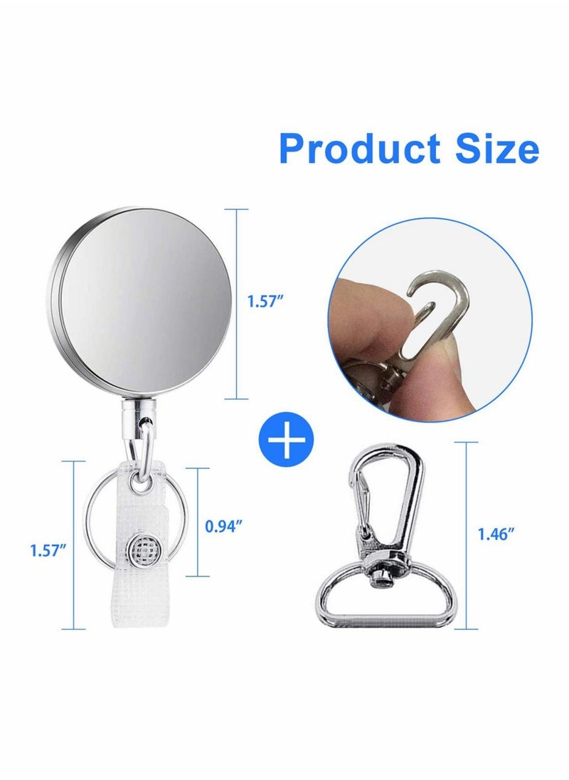 Excefore - Retractable Badge Holder Reel Clip 3 Pack Heavy Duty Metal ID Badge Holder with Swivel Snap Hook Metal Body and Clip Retractable Cord ID Strap and Key Ring Key Chain Silver - Image 1