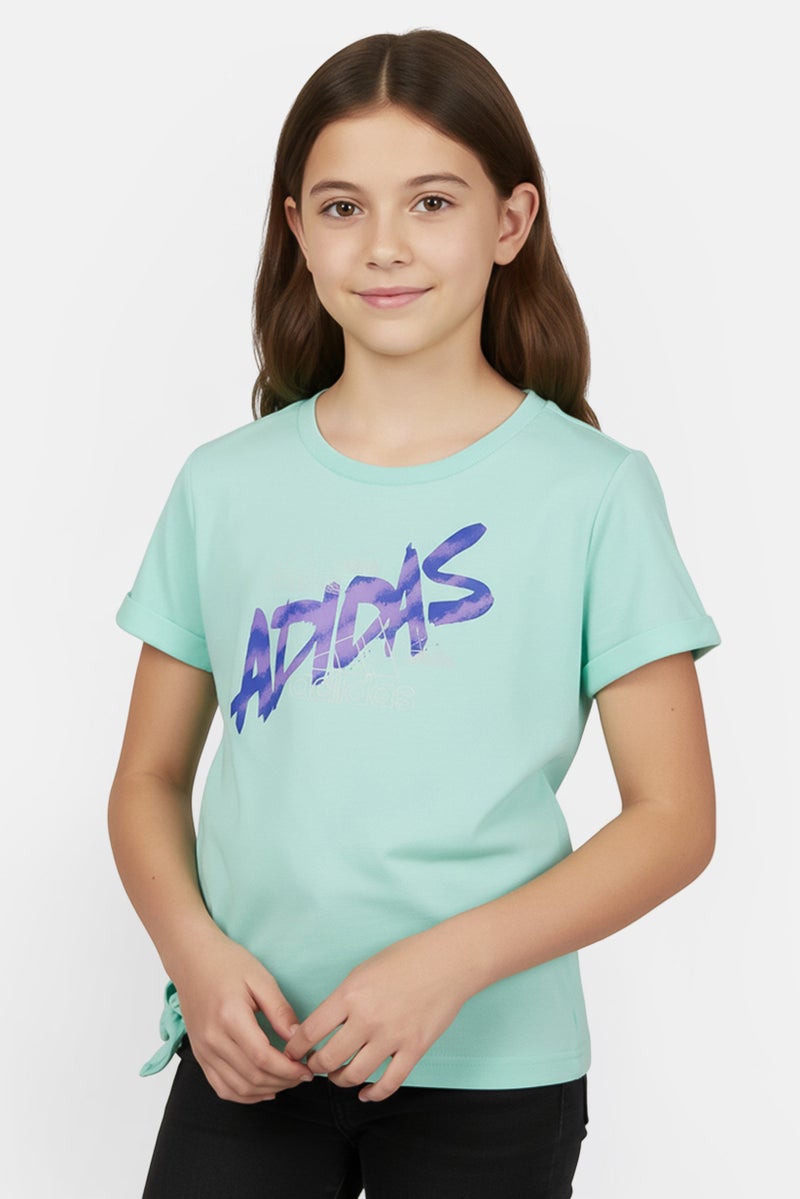 Adidas Kids Girl Sportswear Fit Short Sleeve Outdoor T-Shirt, Green - Image 1
