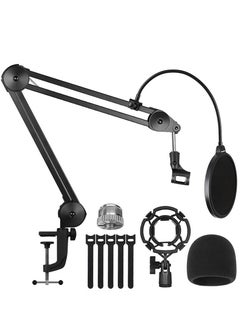 LEFAFA Boom Arm Mic Stand,  Heavy Duty Microphone Arm Stand Suspension Scissor Adjustable Mic Stand with Desk Mount, 3/8” to 5/8" Screw, Cable Ties, for Recording Gaming Streaming Podcasting (Black, 55 cm)  - Image 1