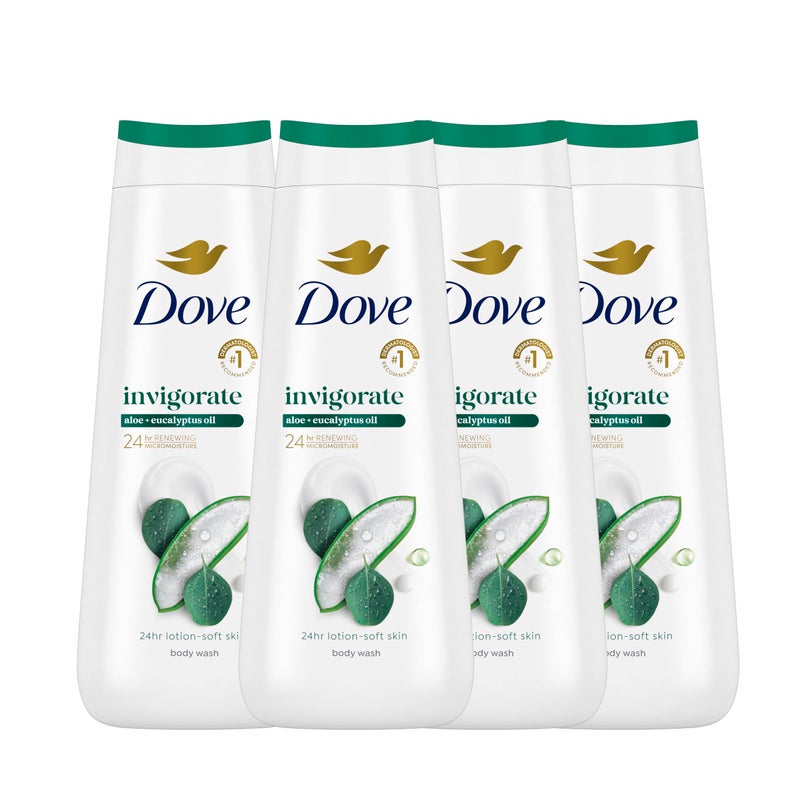 Dove Body Wash with Pump 4 Count Invigorate Aloe & Eucalyptus For 24hr Lotion-Soft Skin Moisturizing Skin Cleanser with No Sulfates No Parabens - Image 1