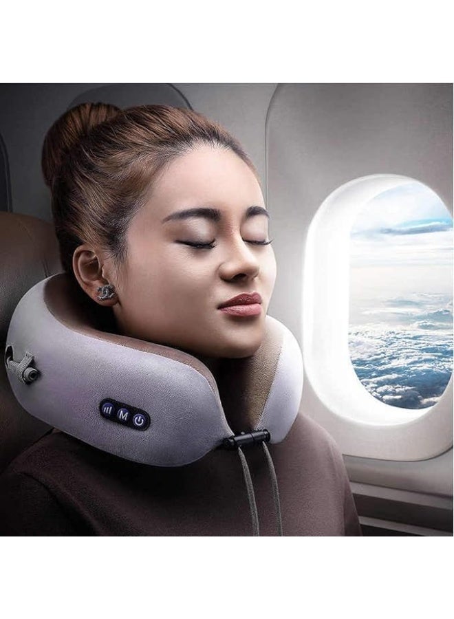 U-Shaped Memory Foam Travel Pillow – Portable Electric Neck Massager for Airplane, Car, Home & Office – Soft, Comfortable & Breathable - Image 4